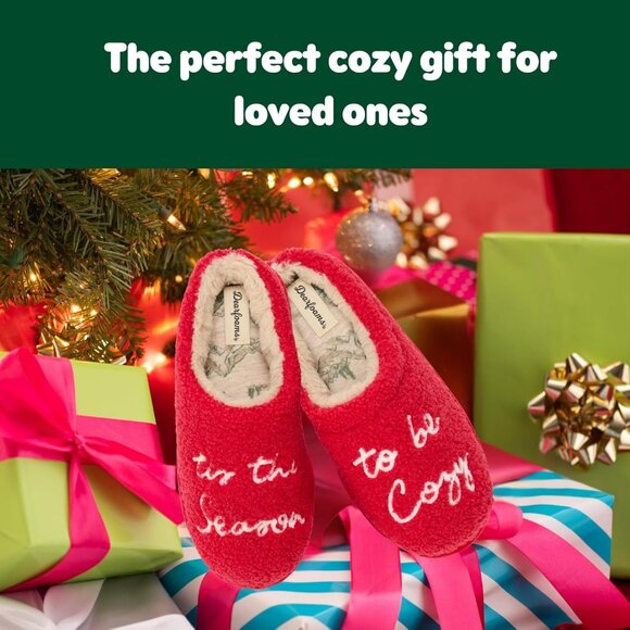 Women's Red Christmas Holiday Fuzzy Cozy Sherpa Novelty House Slipper Shoes - Picture 4 of 6